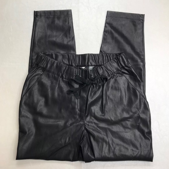 Ann Taylor Black Faux Leather Drawstring Pants - Picture 3 of 8